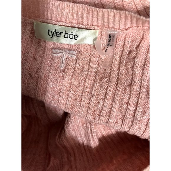 Tyler bow women's cardigan sweater pink size large cable knit linen blend - Picture 5 of 8